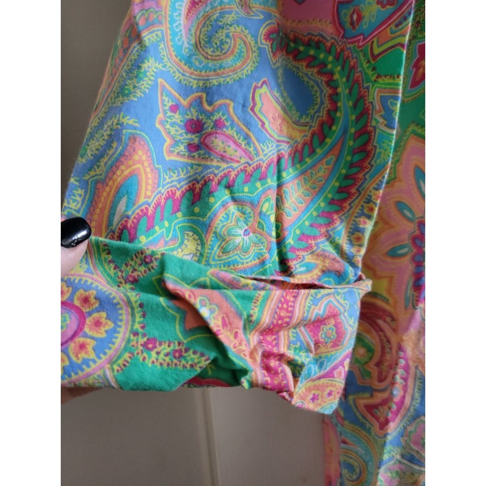 Lauren Ralph Lauren LRL Womens Paisley green blue Sleep Nightshirt size Medium - Picture 5 of 6